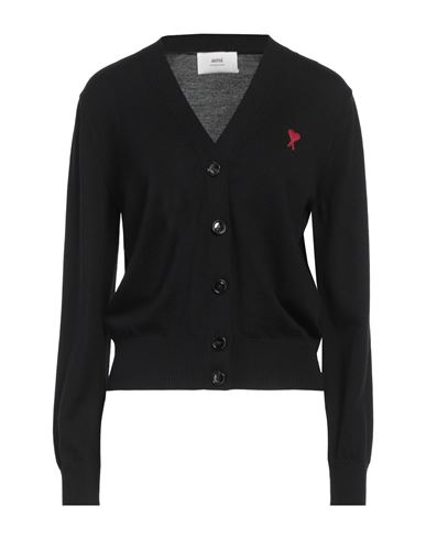 Ami Alexandre Mattiussi Ami V-neck Button-down Cardigan With Subtle Red Emblem In Black