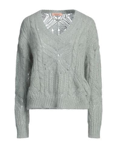 Twinset V-neck Open-knit Jumper In Sage Green