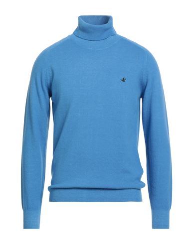 Brooksfield Man Turtleneck Azure Size 46 Virgin Wool In Blue