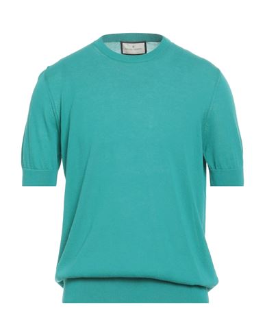 Bruno Manetti Man Sweater Emerald Green Size L Cotton In Blue