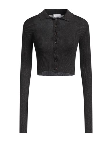 Brunello Cucinelli Woman Cardigan Charcoal Size Xl Cashmere, Silk, Polyamide, Metallic Polyester In Grey