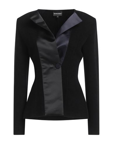 EMPORIO ARMANI EMPORIO ARMANI WOMAN CARDIGAN BLACK SIZE 16 VIRGIN WOOL, VISCOSE, COTTON, POLYESTER 