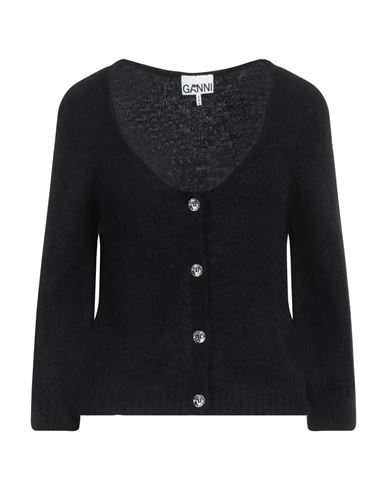 Ganni Woman Cardigan Black Size L Alpaca Wool, Polyamide, Virgin Wool, Elastane In Black