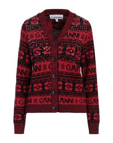 Ganni Red Sequins Logo Wool Mix Cardigan In Red