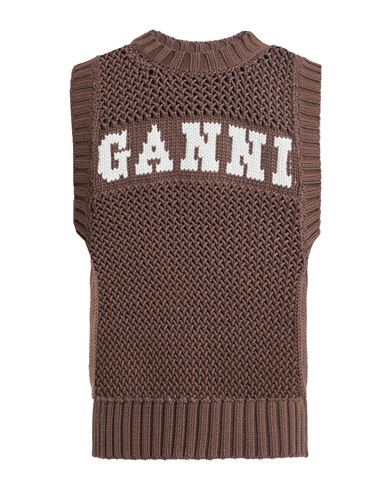 Ganni Intarsia-knit Logo Organic-cotton Blend Vest In Brown