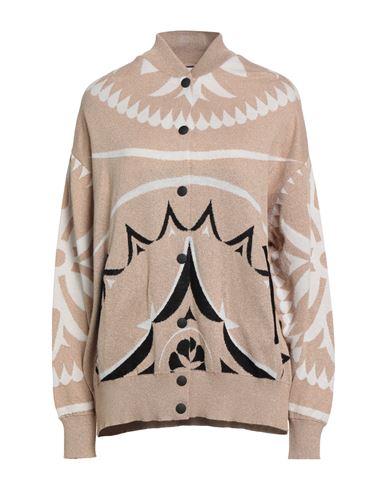 Akep Woman Cardigan Beige Size 4 Cotton, Viscose, Polyamide, Polyester In Brown