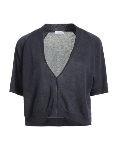 Peserico Woman Cardigan Midnight Blue Size 8 Linen, Cotton, Metallic Fiber In Blue