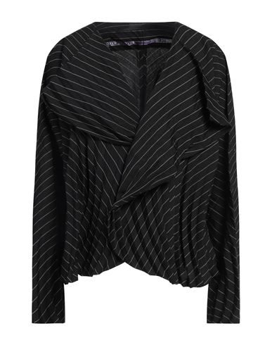 Issey Miyake Curved Pleats Stripe Shawl Cardigan In Black