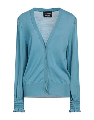 Boutique Moschino Woman Cardigan Light Blue Size 12 Virgin Wool