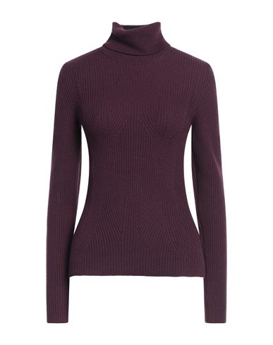 Bally Woman Turtleneck Plum Size 10 Merino Wool In Brown