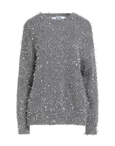 Msgm Woman Sweater Grey Size L Polyamide, Mohair Wool, Alpaca Wool, Metallic Fiber In Gray
