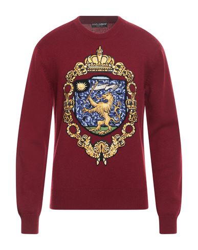 Dolce & Gabbana Burgundy Cashmere Lion Crest Pullover Sweater In Red