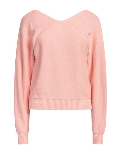 Fabiana Filippi Woman Sweater Salmon Pink Size 6 Cotton, Linen, Polyester In Salmon Pink