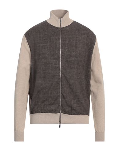 Tombolini Man Cardigan Dark Brown Size 48 Wool, Silk, Linen, Elastane In Brown