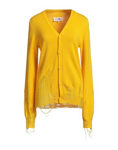 Mm6 Maison Margiela Woman Cardigan Yellow Size L Acrylic, Virgin Wool In Yellow