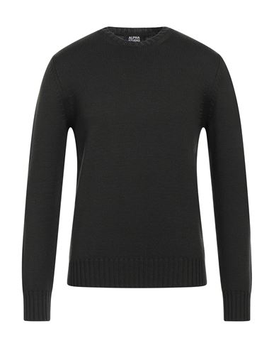 Alpha Studio Man Sweater Military Green Size 40 Merino Wool In Black