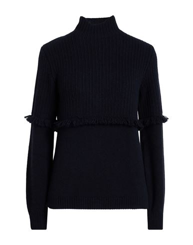 Agnona Woman Turtleneck Midnight Blue Size L Cashmere, Metal In Blue