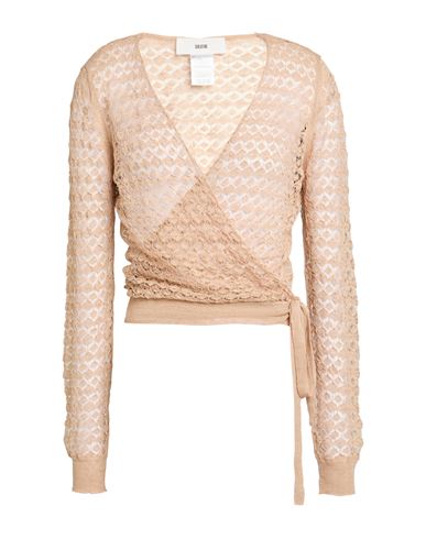 Solotre Woman Wrap Cardigans Beige Size 3 Linen, Polyamide