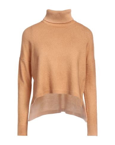 Base Milano Woman Turtleneck Camel Size 6 Merino Wool In Beige
