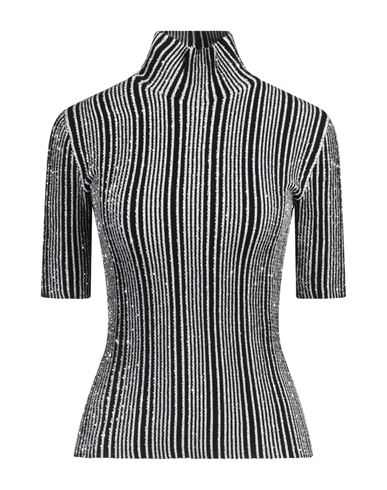 Missoni Sequin Stripe Turtleneck Short Sleeve Sweater In Black
