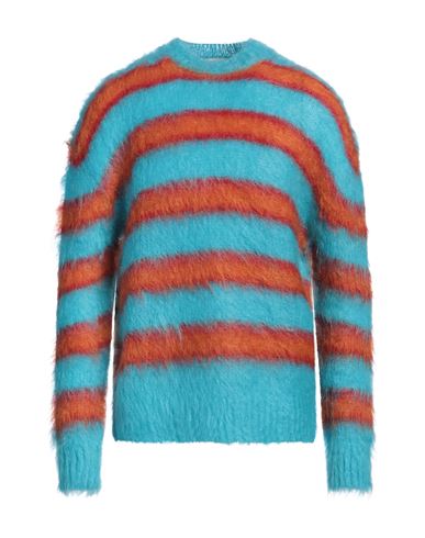 Marni Man Sweater Azure Size 40 Mohair Wool, Polyamide In Blue