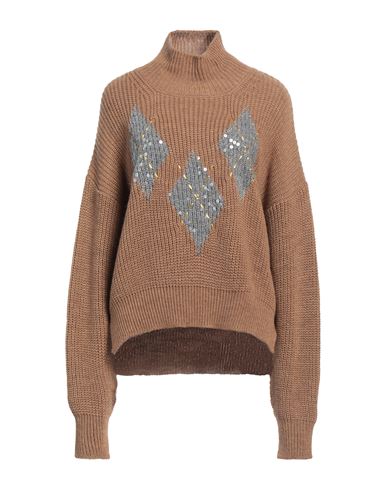 Ermanno Firenze Woman Turtleneck Camel Size 8 Polyester, Polyamide, Acrylic In Brown