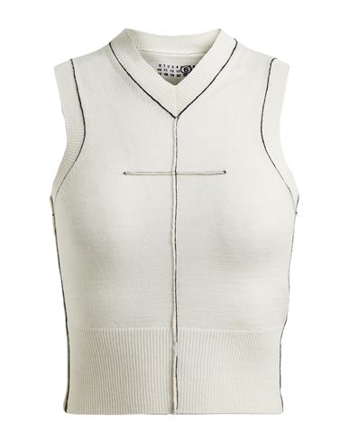Mm6 Maison Margiela Woman Sweater Slate Blue Size L Virgin Wool, Acrylic In White