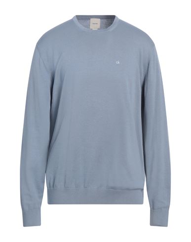 Calvin Klein Man Sweater Light Blue Size Xxl Cotton, Silk In Blue