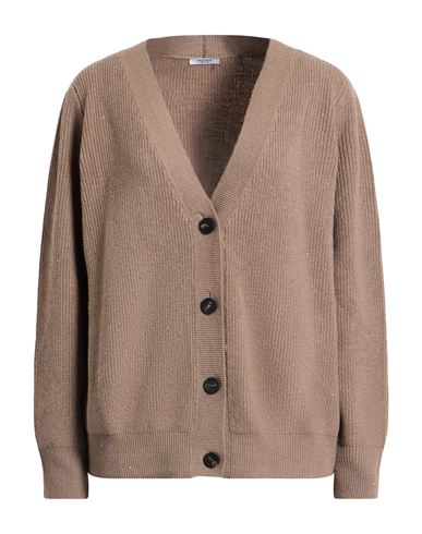 Peserico Woman Cardigan Khaki Size 14 Virgin Wool, Silk, Viscose, Cashmere, Polyester In Brown