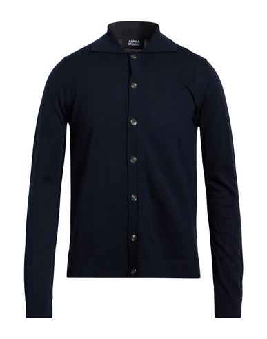 Alpha Studio Man Cardigan Midnight Blue Size 44 Merino Wool In Blue
