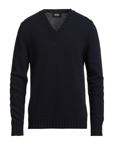 Alpha Studio Man Sweater Navy Size 44 Wool, Viscose, Polyamide, Cashmere In Blue