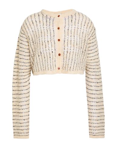 Alysi Crème Woman Cardigan Cream Size Xl Alpaca Wool, Merino Wool, Polyamide, Viscose, Metallic Fibe