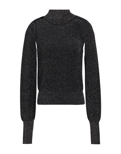 Roberto Collina Woman Turtleneck Black Size L Merino Wool, Viscose, Metallic Polyester