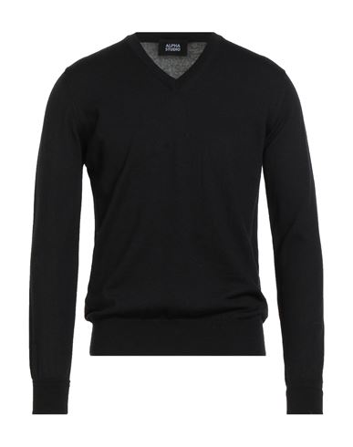 Alpha Studio Man Sweater Midnight Blue Size 38 Geelong Wool In Black