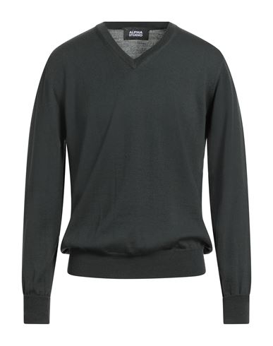 Alpha Studio Man Sweater Dark Green Size 42 Merino Wool In Green