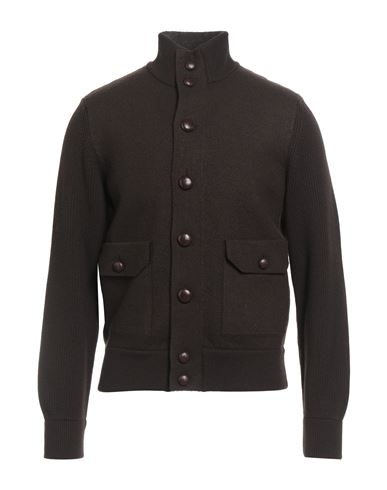 Malo Man Cardigan Dark Brown Size 46 Virgin Wool In Brown