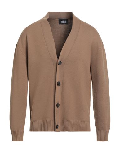 Alpha Studio Man Cardigan Camel Size 44 Merino Wool