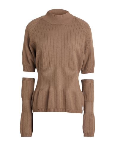 Hinnominate Woman Turtleneck Light Brown Size L Viscose, Polyester, Polyamide In Sand