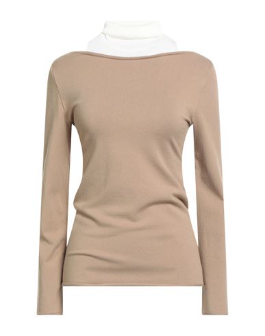 Akep Woman Turtleneck Camel Size 6 Viscose, Polyamide, Elastane In Neutral