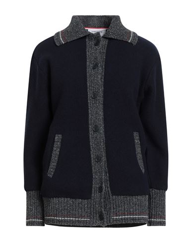 Thom Browne Woman Cardigan Midnight Blue Size 8 Wool, Silk, Cotton, Polyamide, Viscose