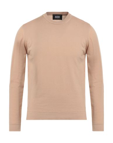 Alpha Studio Man Sweater Camel Size 38 Merino Wool
