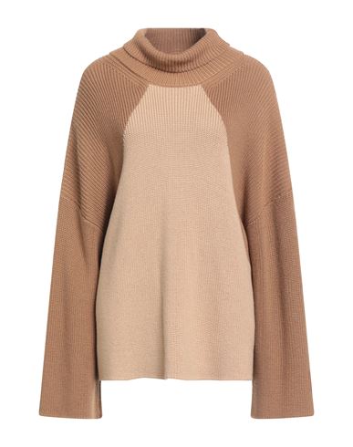 Akep Woman Turtleneck Camel Size S Merino Wool, Acrylic In Brown