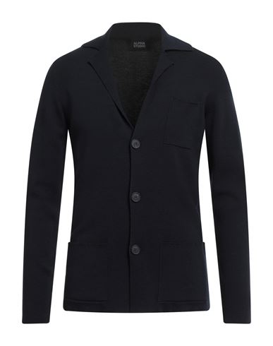 Alpha Studio Man Cardigan Midnight Blue Size 44 Merino Wool In Blue