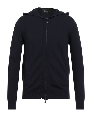 Alpha Studio Man Cardigan Midnight Blue Size 38 Wool In Black