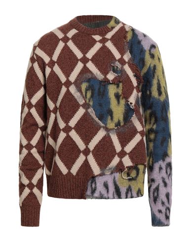 Marni Vintage Effect Patterned Crew-neck Sweater In Brown