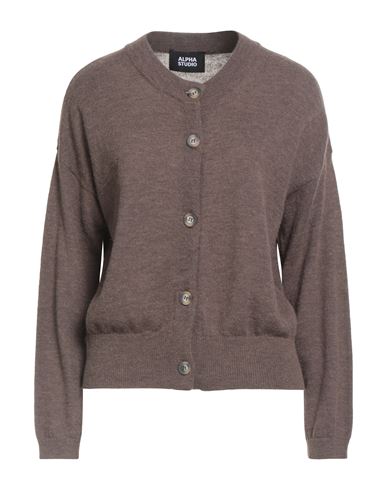 Alpha Studio Woman Cardigan Dark Brown Size 12 Baby Alpaca Wool, Recycled Polyamide, Polyamide