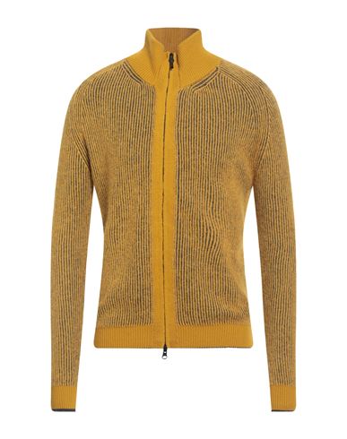 Alpha Studio Man Cardigan Mustard Size 44 Merino Wool, Alpaca Wool, Recycled Polyacrylic, Polyamide In Yellow