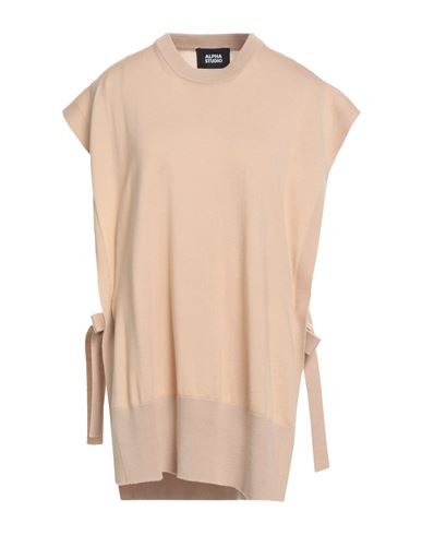 Alpha Studio Woman Sweater Sand Size Onesize Merino Wool In Neutral