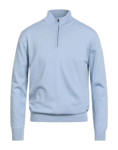 Luigi Borrelli Napoli Man Turtleneck Sky Blue Size 46 Wool In Blue