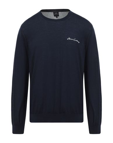 Armani Exchange Man Sweater Navy Size Xxl Acrylic, Virgin Wool In Blue